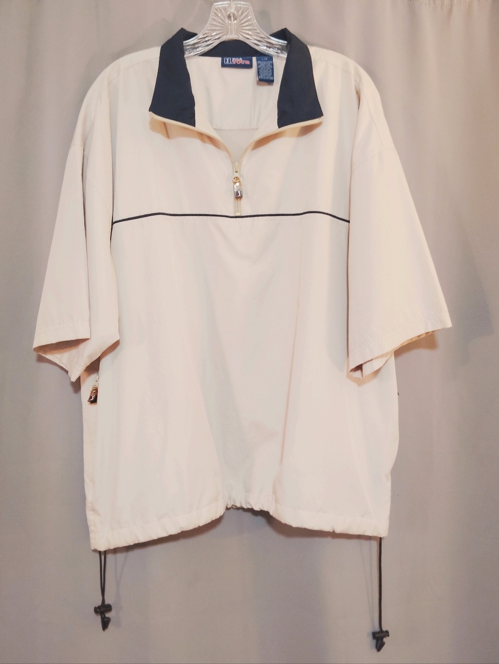 PGA Tour Men's L 1/4 Zip Windproof Golf Pullover Beige Zip Pockets Short Sleeve